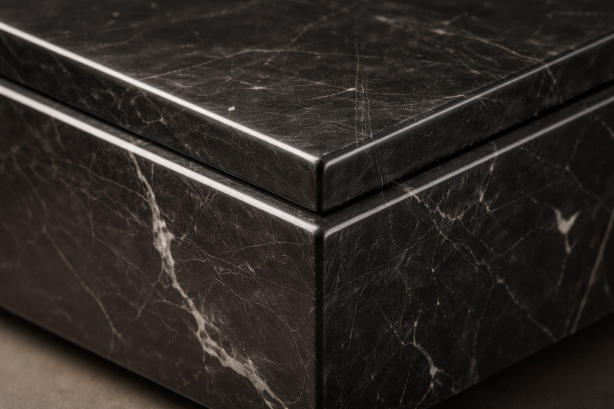 Rounded Miter Base Slim black marble plinth base by 1-OPH, surface detail