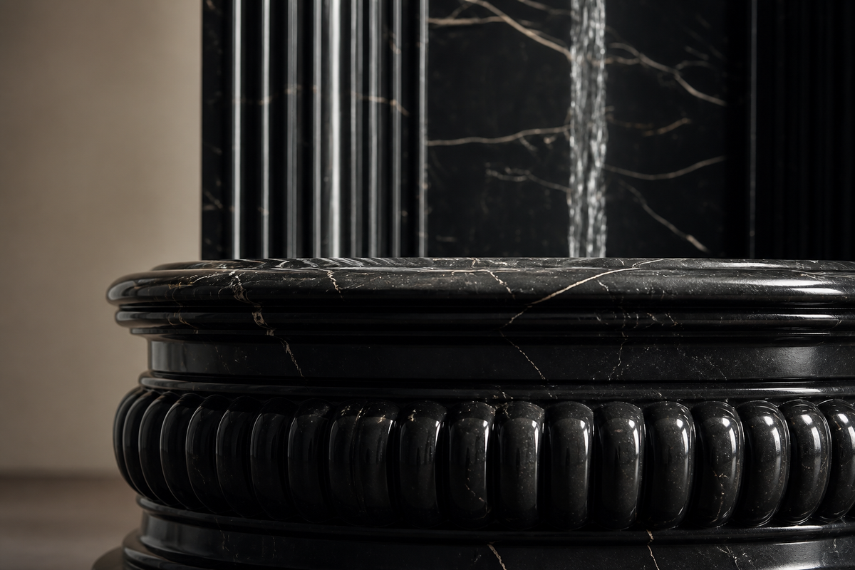 Saba stone wall fountain, close detail of the surface and edge