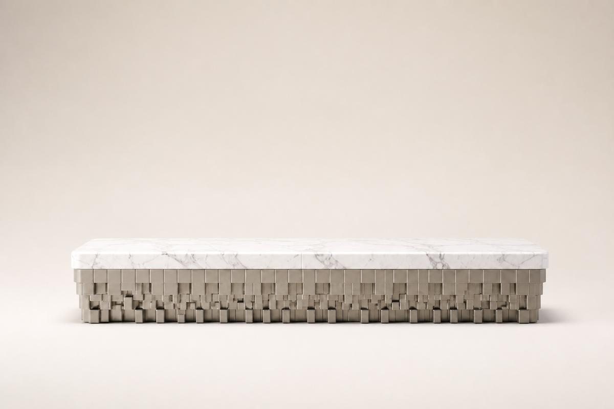 Sabat 180 marble sculptural bench, studio view of the whole piece