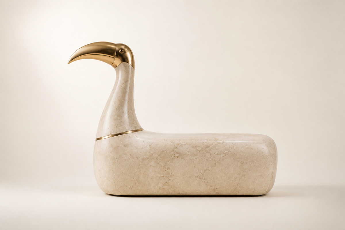 Sabeel 95 stone sculptural bench, studio view of the whole piece