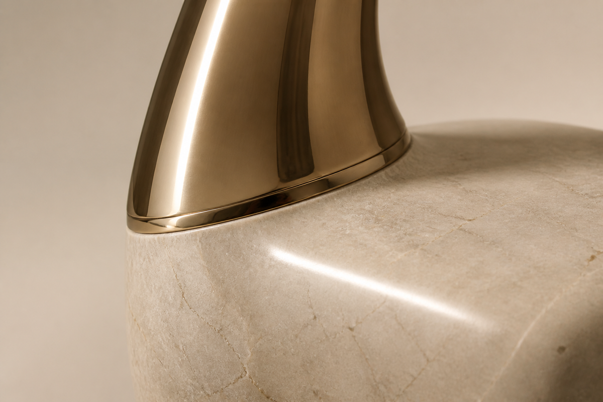 Sabeel 95 stone sculptural bench, close studio detail of the surface and material