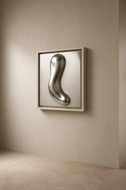 Dark bronze bronze wall sculpture Lingote, stacked cast billets offset on a concealed spine, on a plaster wall.