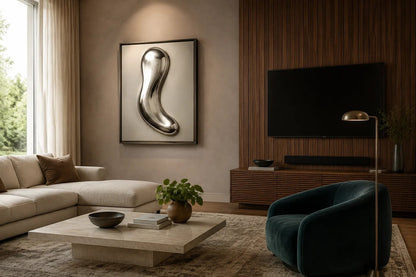 Dark bronze bronze wall sculpture Lingote, stacked cast billets offset on a concealed spine, on a plaster wall.