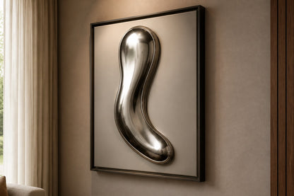 Dark bronze bronze wall sculpture Lingote, stacked cast billets offset on a concealed spine, on a plaster wall.