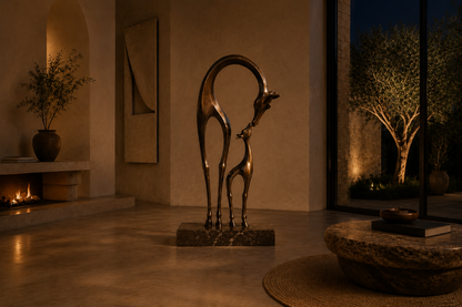Sacha bronze giraffe pair sculpture by 1-OPH