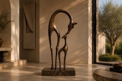 Sacha bronze giraffe pair sculpture by 1-OPH