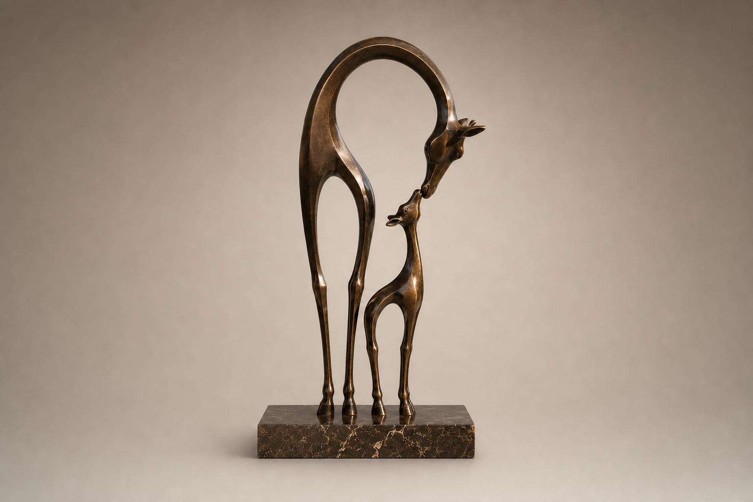 Sacha bronze giraffe pair sculpture by 1-OPH