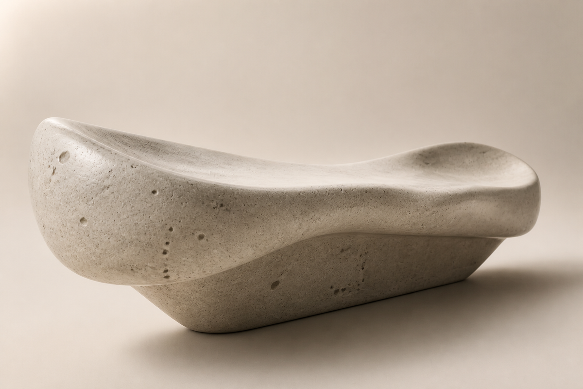 SANDWAVE MONOLITH BENCH XVI, three-quarter studio view showing its profile