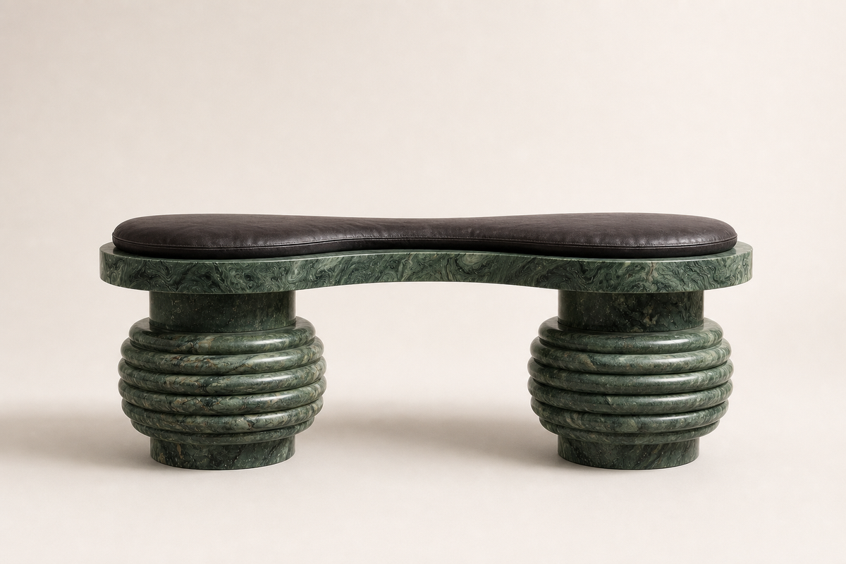 Sedara stone sculptural bench, studio view of the whole piece