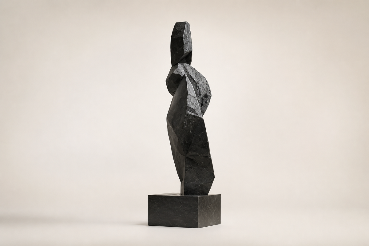 SENTINEL stone sculpture, studio view of the whole piece