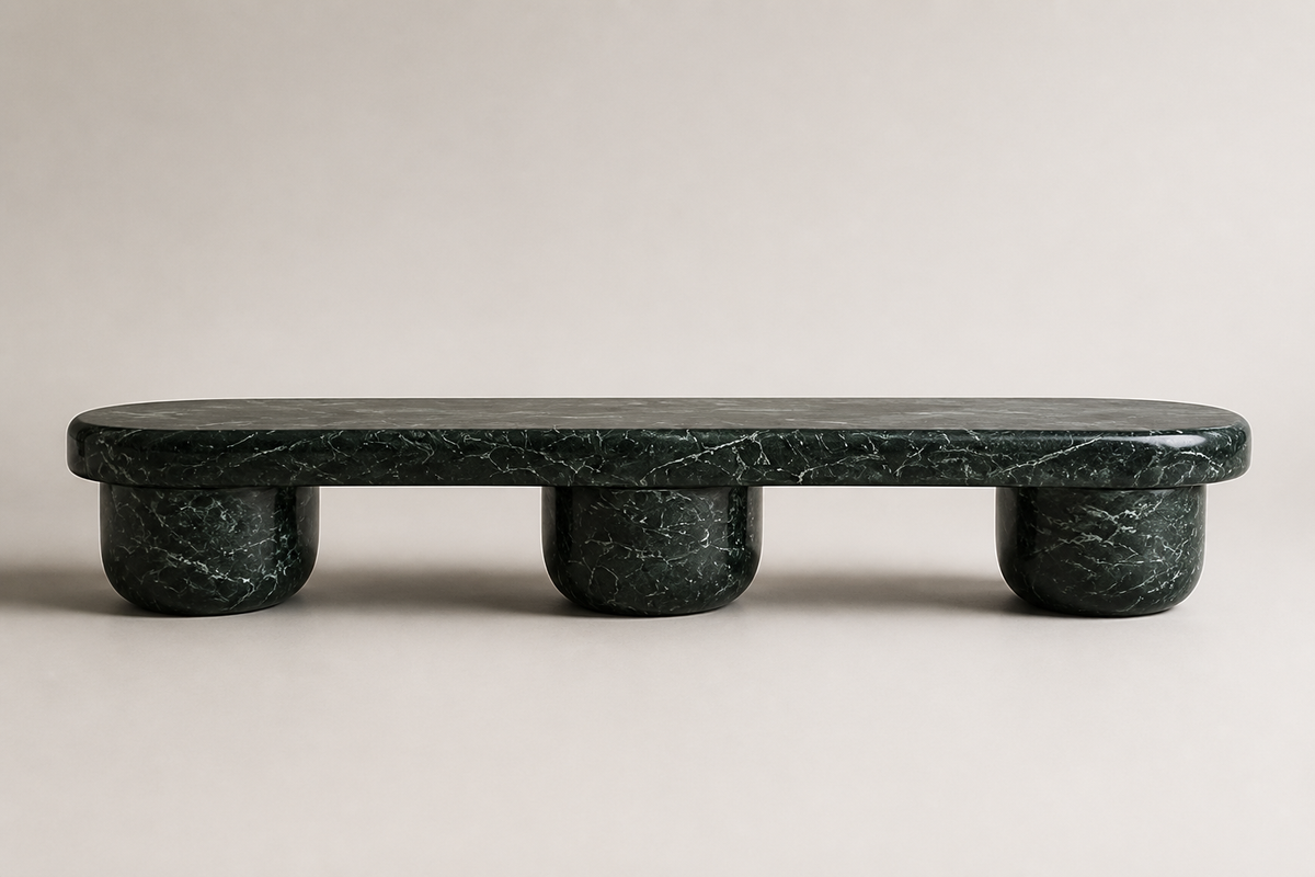 Serena 180 marble sculptural bench, studio view of the whole piece