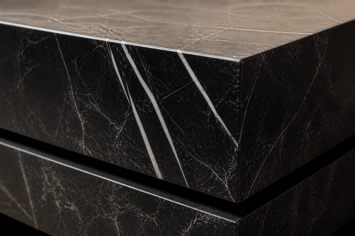 Shadow-Gap Base Low black marble plinth base by 1-OPH, surface detail