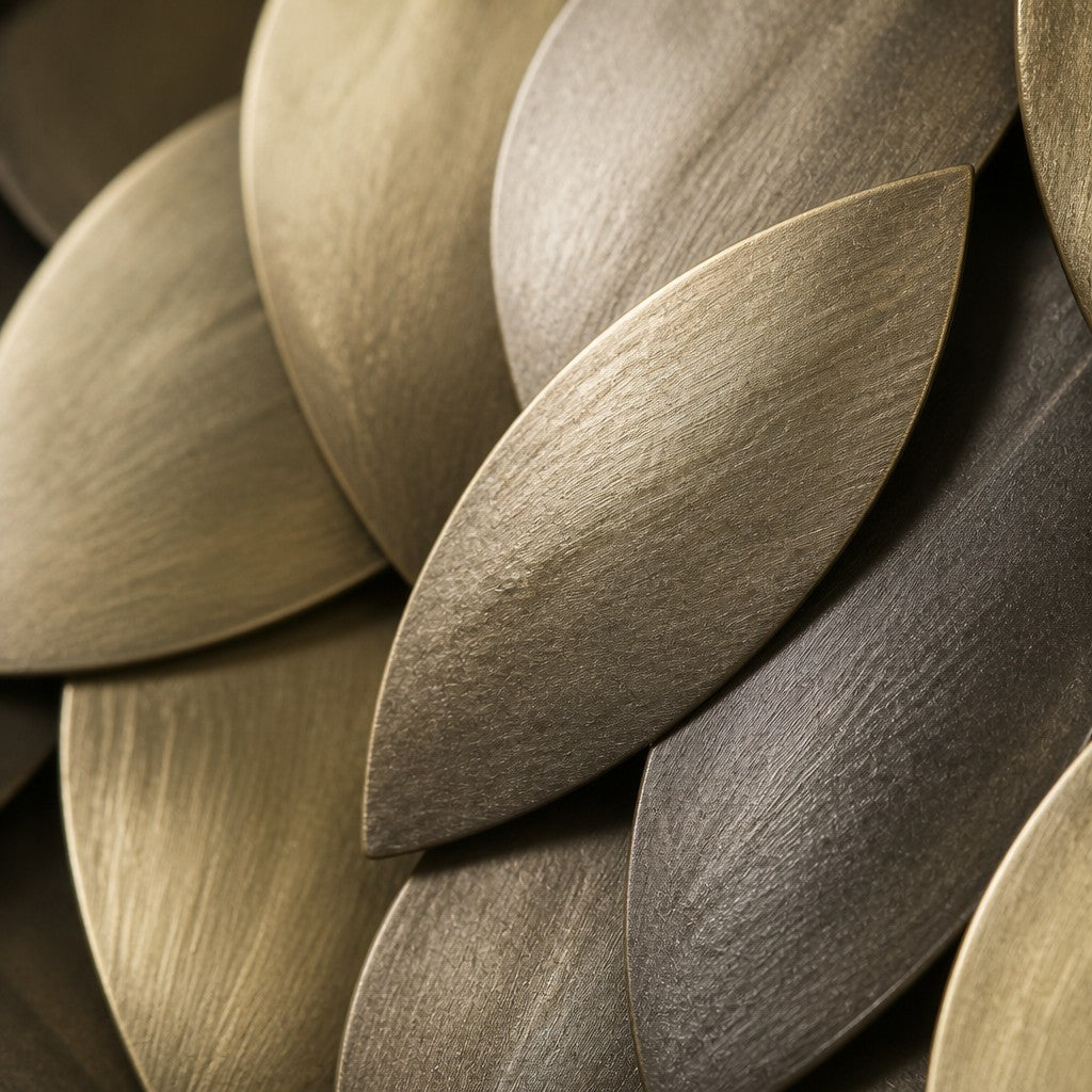 Shajara Ø130 — 130 cm round bronze wall relief of a tree of life, close studio detail of the surface and material