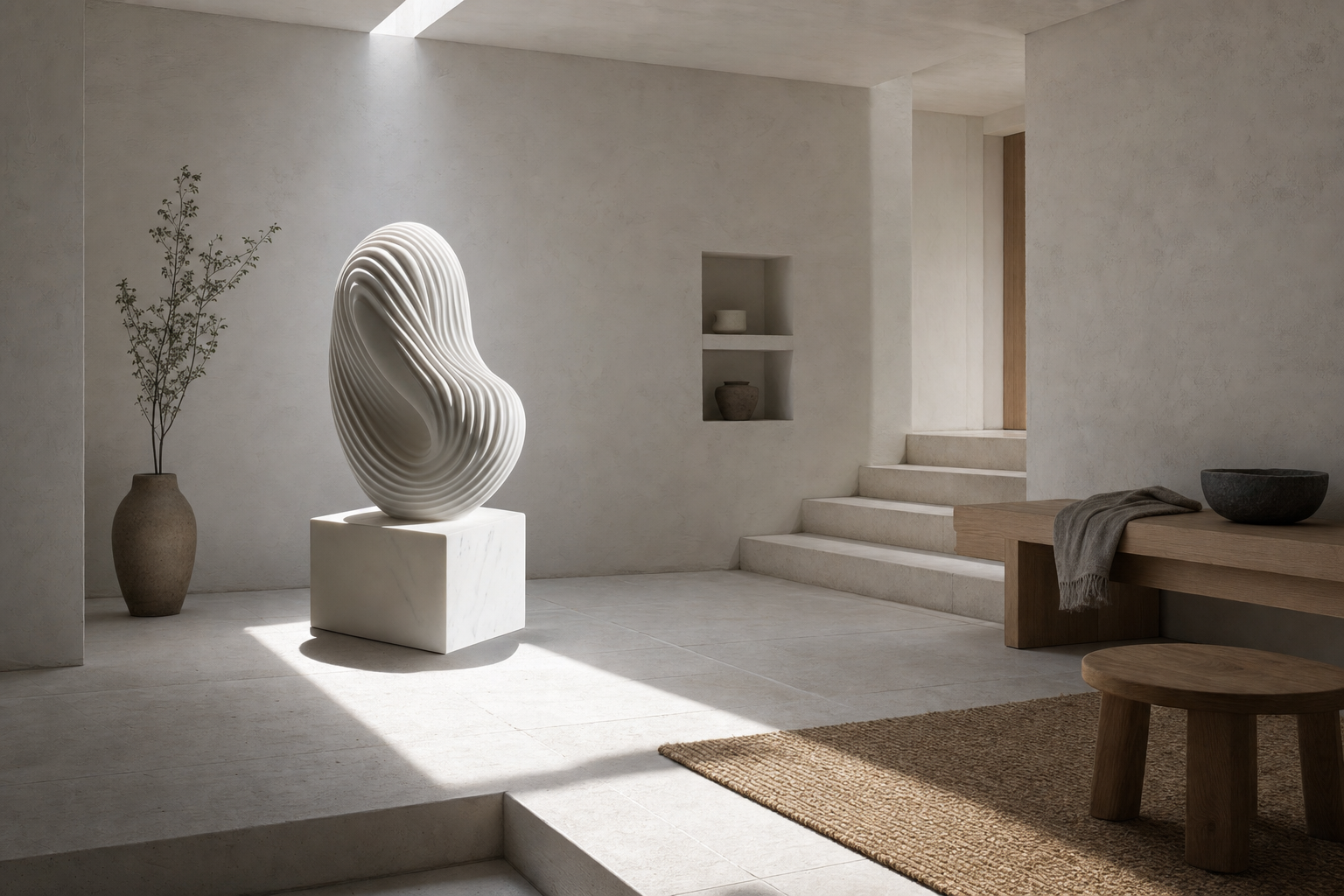 Shizuka ribbed white marble sculpture by 1-OPH