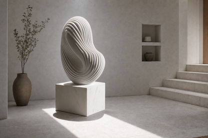 Shizuka ribbed white marble sculpture by 1-OPH