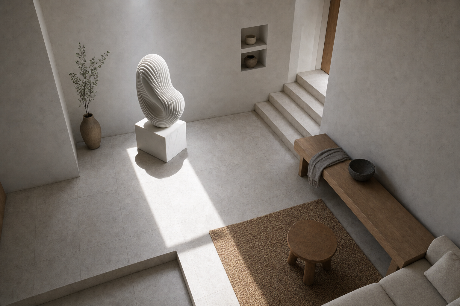 Shizuka ribbed white marble sculpture by 1-OPH
