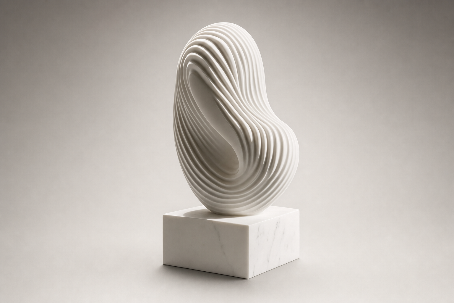 Shizuka ribbed white marble sculpture by 1-OPH