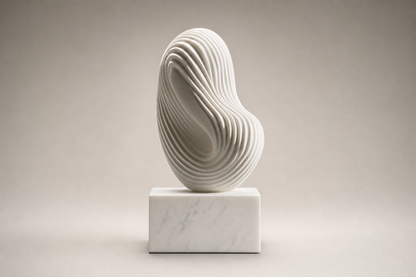 Shizuka ribbed white marble sculpture by 1-OPH