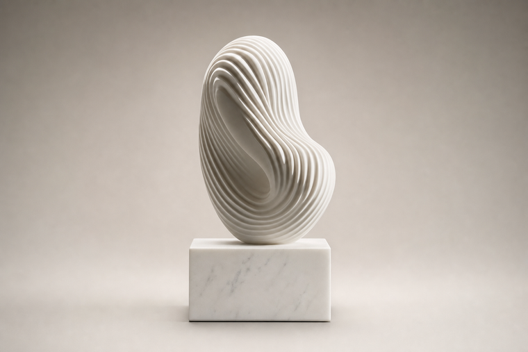 Shizuka ribbed white marble sculpture by 1-OPH