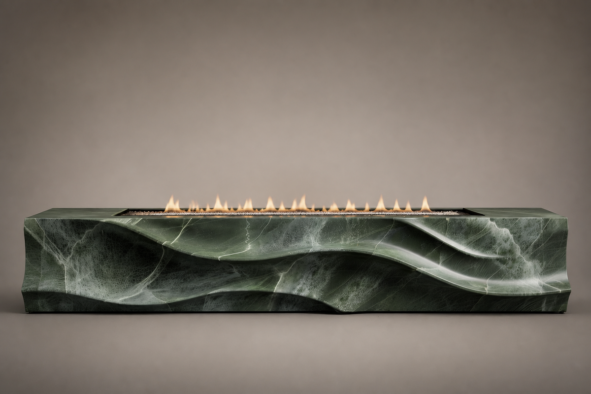 Silvara marble fireplace, side view showing the profile