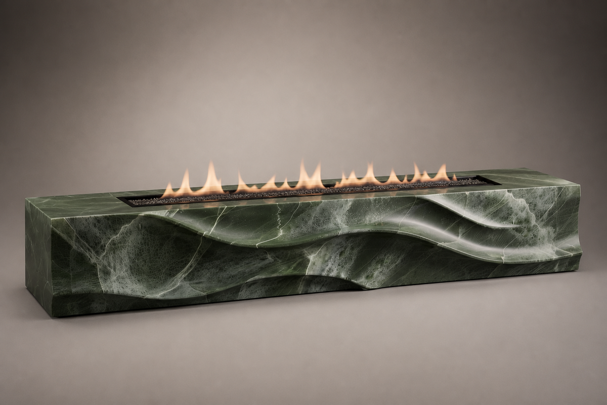Silvara marble fireplace, studio view of the whole piece