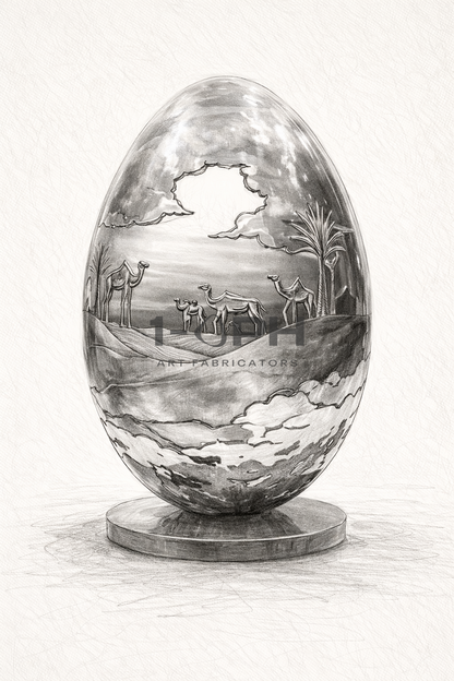 Desert Reverie — Engraved Stainless Steel Egg Sculpture