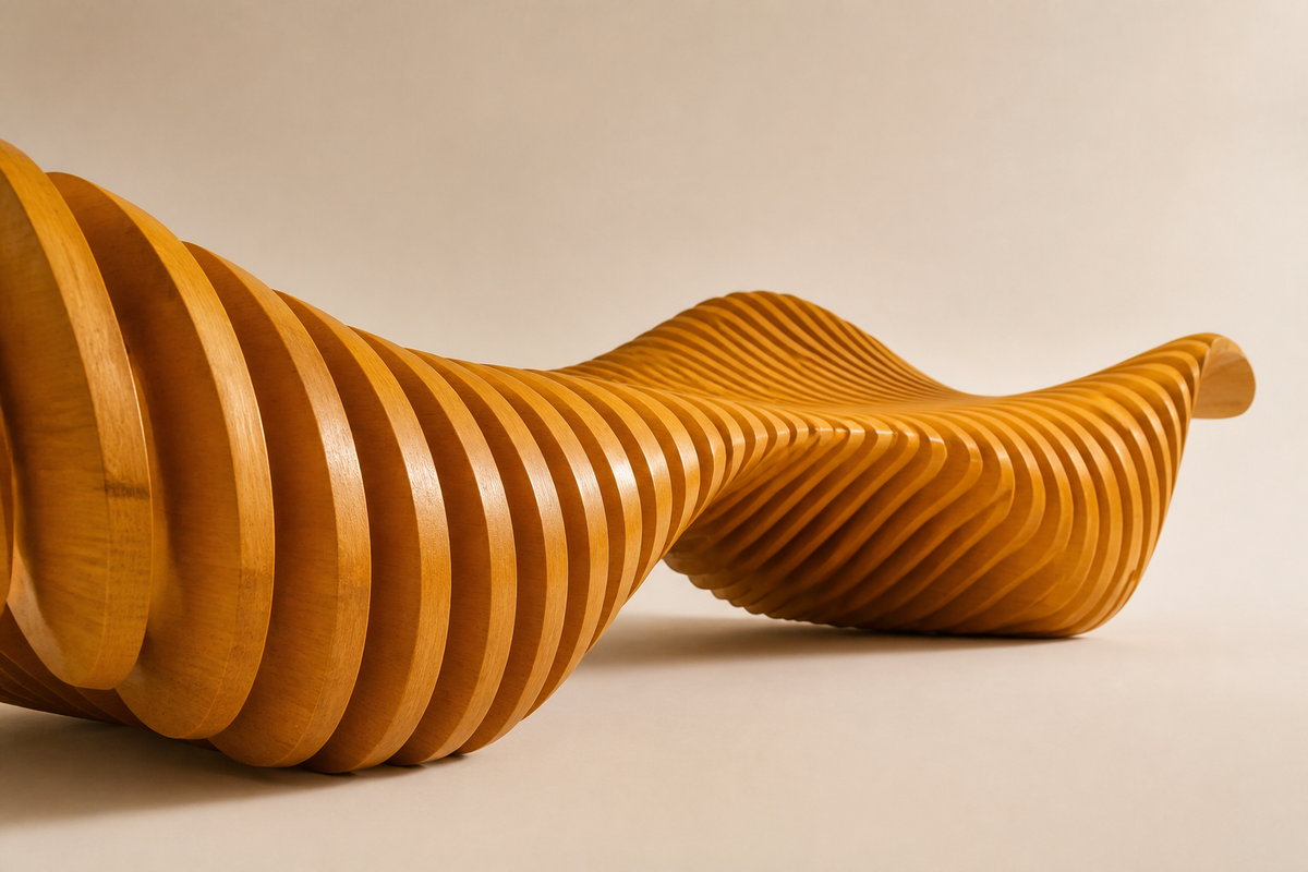 SOLAR STRATA BENCH XXIII, three-quarter studio view showing its profile