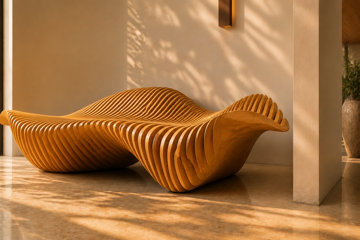 SOLAR STRATA BENCH XXIII, close view of the form in its setting