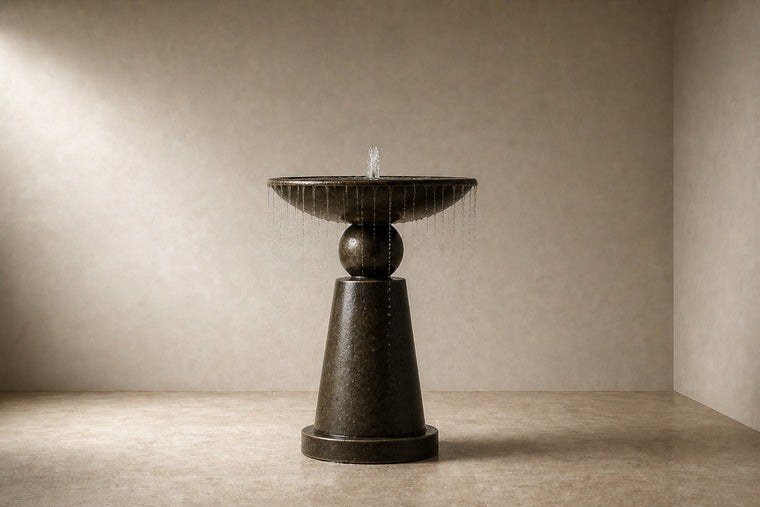 Sombra Ø65 marble pedestal fountain, studio view of the whole piece