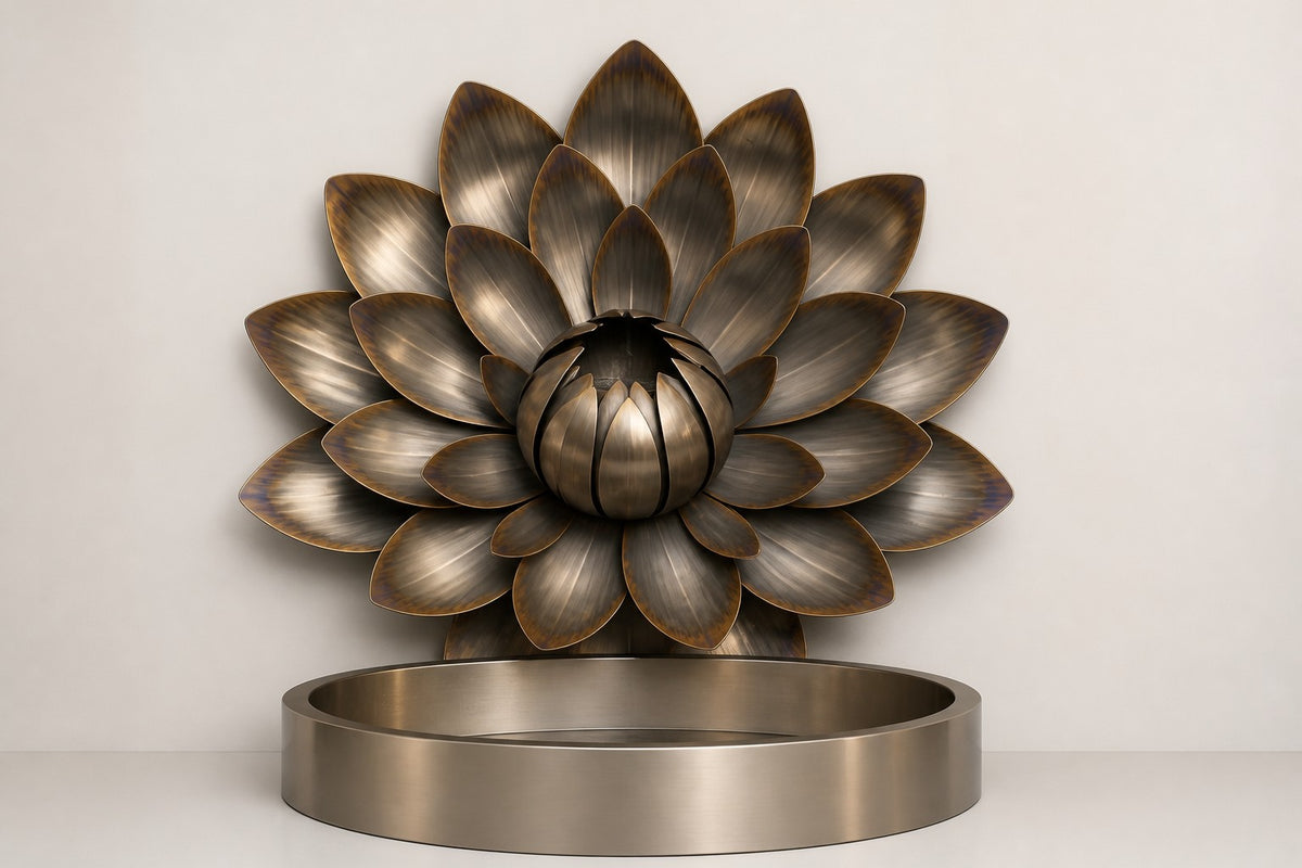 Sora — bronze lotus wall fountain, studio front view