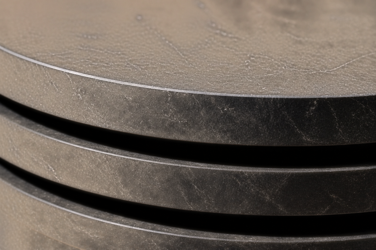 Stacked Disc Base Wide black marble plinth base by 1-OPH, surface detail