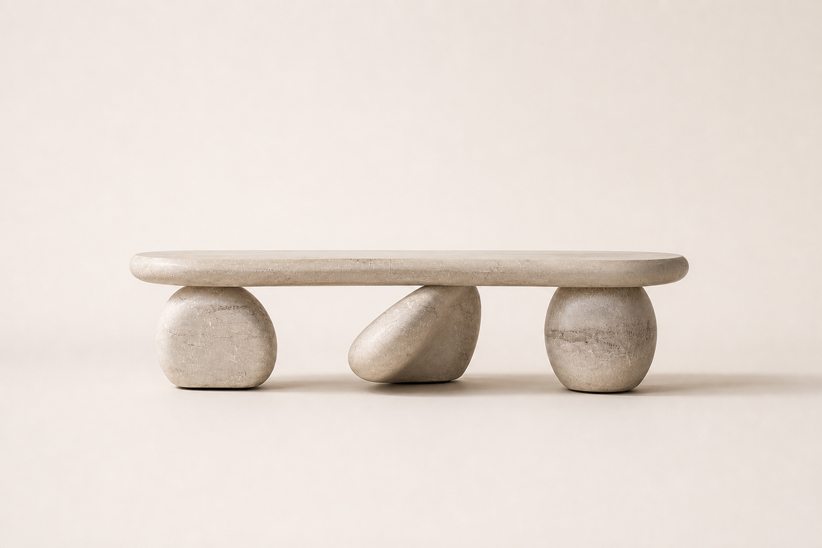 Stanza marble sculptural bench, studio view of the whole piece