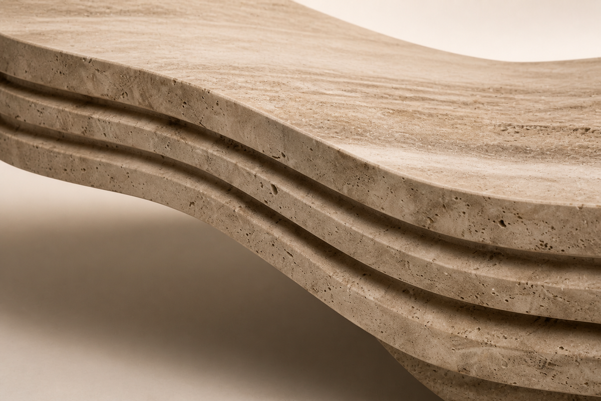 STRATA FLOW BENCH V, close studio detail of the surface and material