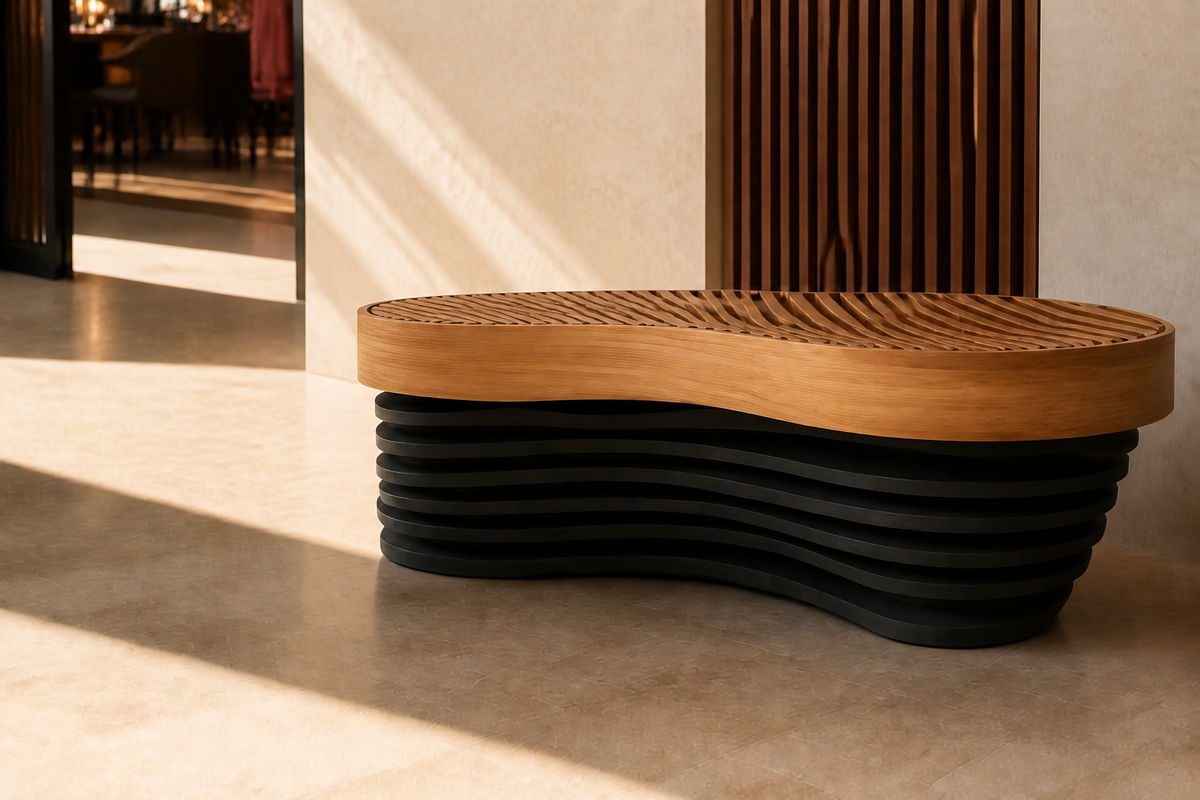 STRATA FUSION BENCH XXVI, close view of the form in its setting
