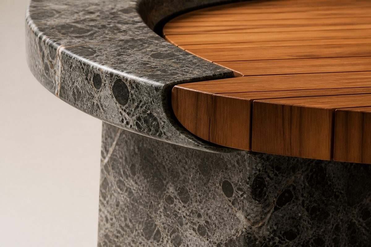 STRATA HYBRID BENCH I, close studio detail of the surface and material
