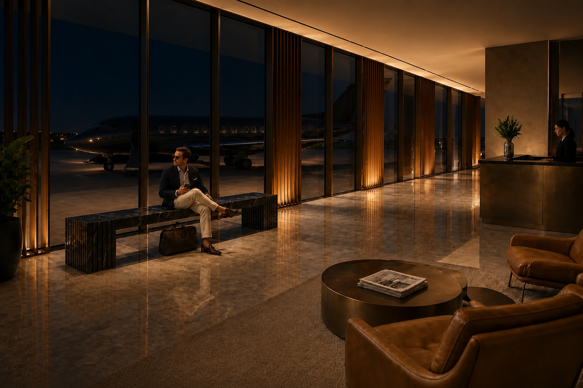 Strata Linear Marble Bench, in a room setting under evening light