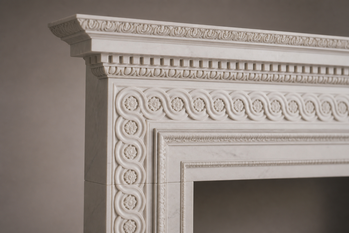 Suzu fireplace, close studio detail of the surface and material