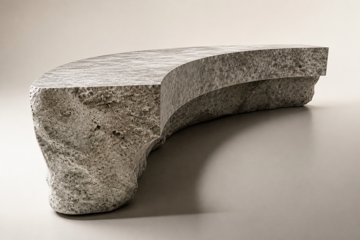 TERRAFORM ARC BENCH III, three-quarter studio view showing its profile