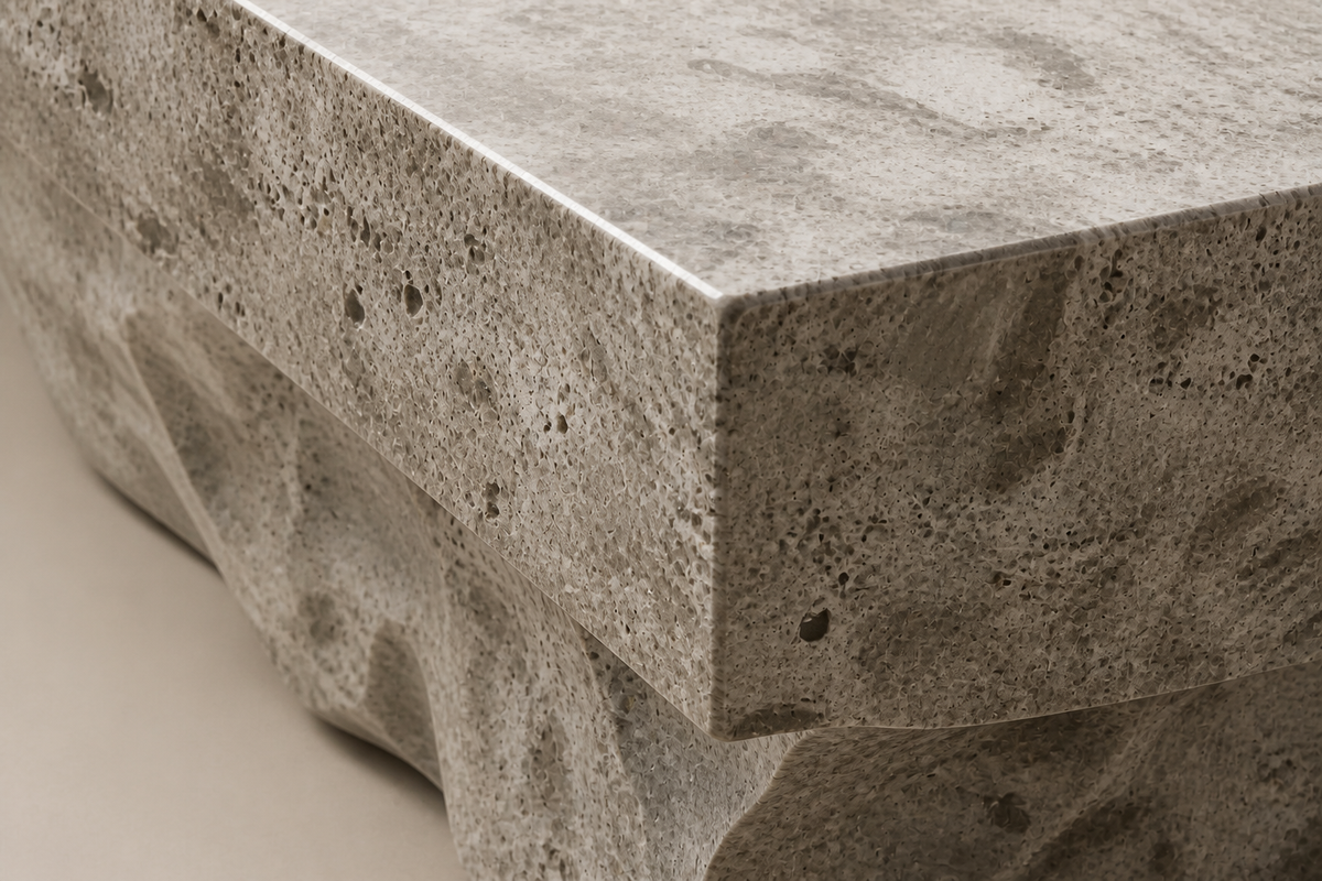 TERRAFORM ARC BENCH III, close studio detail of the surface and material