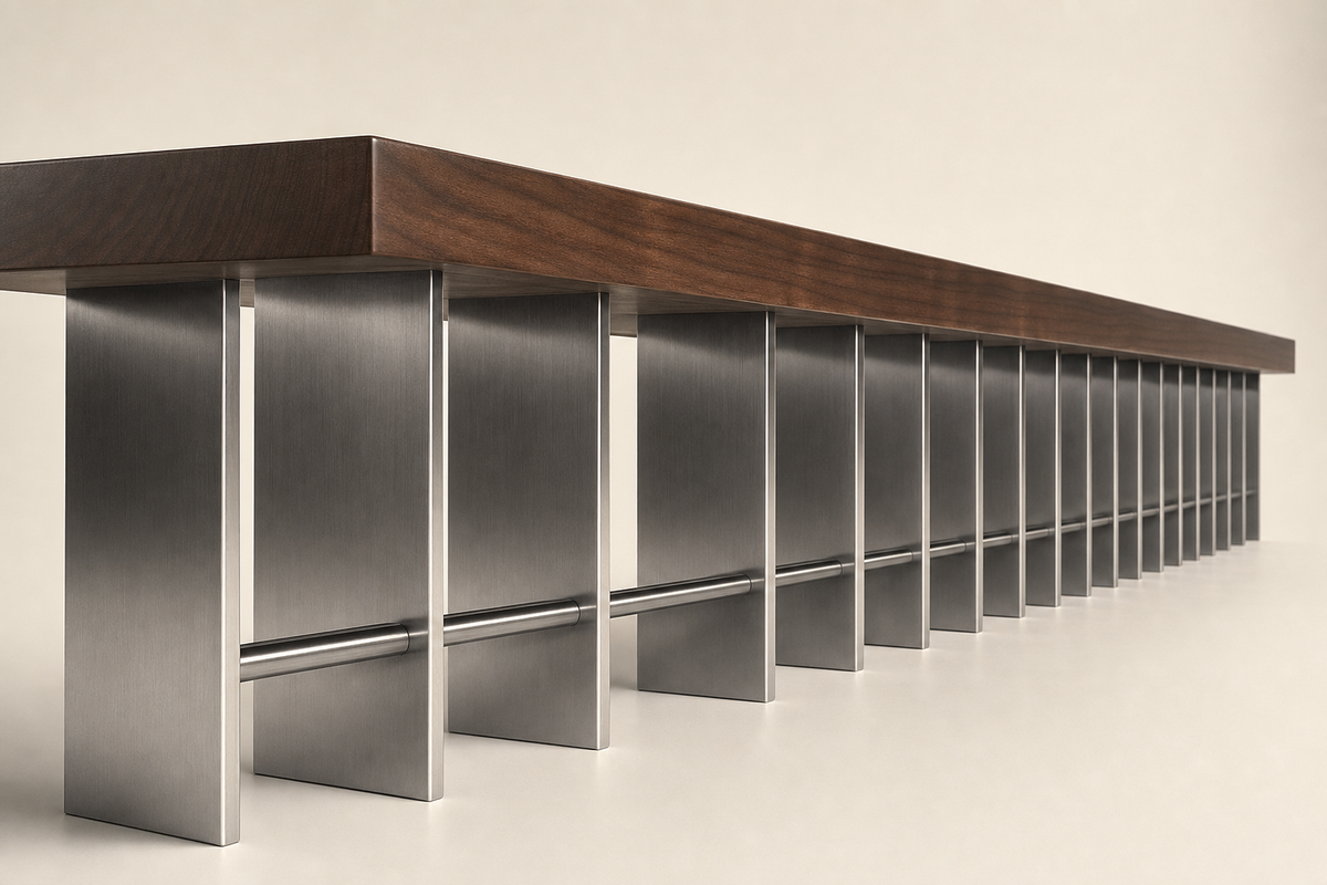 Tomari 240 sculptural bench, three-quarter studio view showing its profile