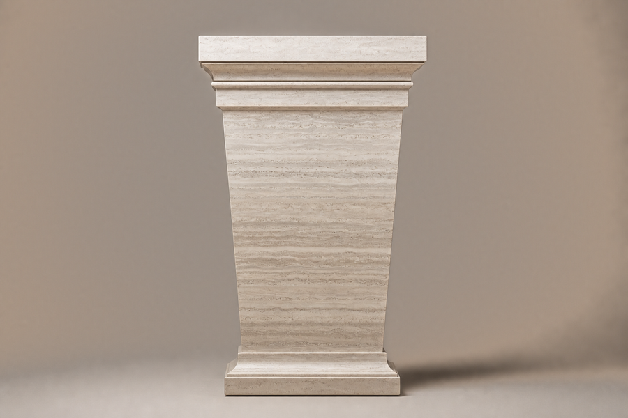 Travertine Pedestal Stepped silver travertine plinth base by 1-OPH, side elevation