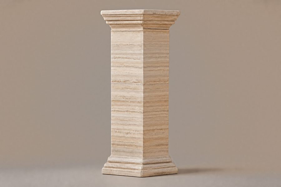 Travertine Pedestal Tall silver travertine plinth base by 1-OPH, side elevation