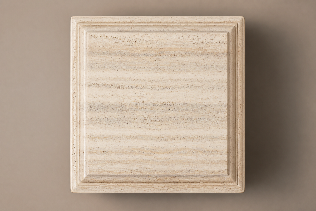 Travertine Pedestal Tall silver travertine plinth base by 1-OPH, overhead view