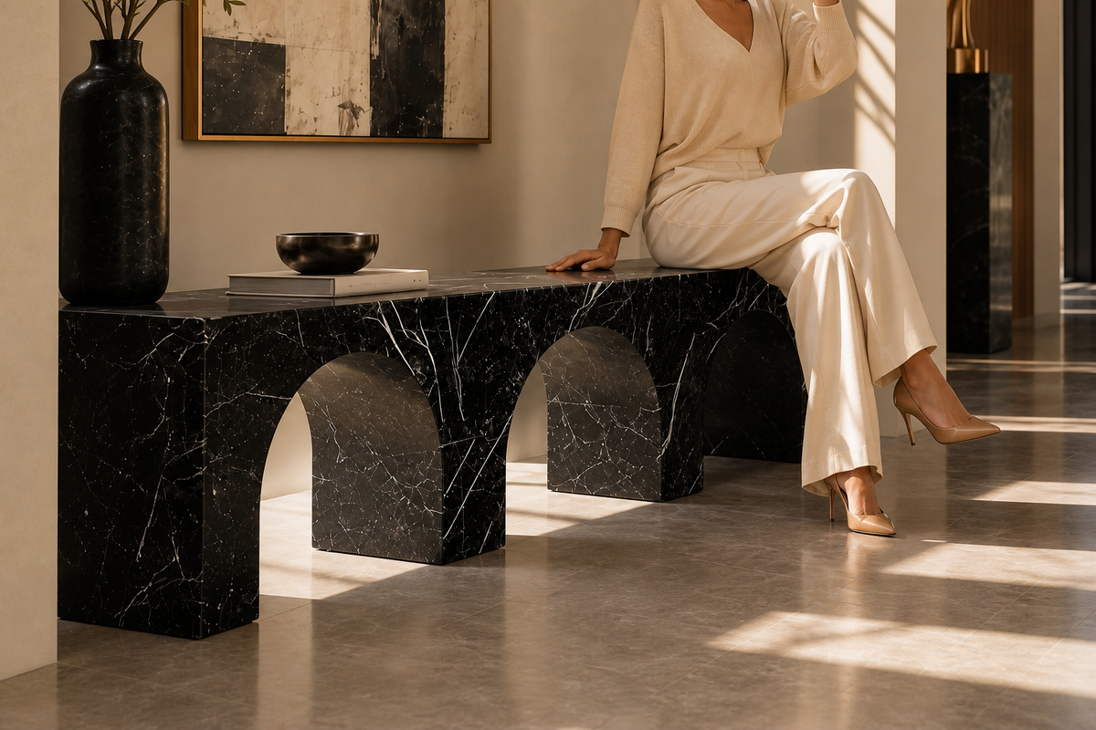 Tri-Arch Monolith Marble Bench