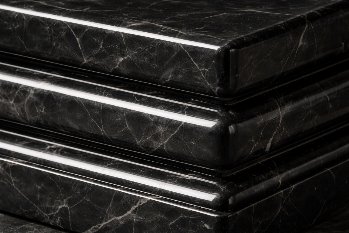 Triple Bullnose Base Square black marble plinth base by 1-OPH, surface detail