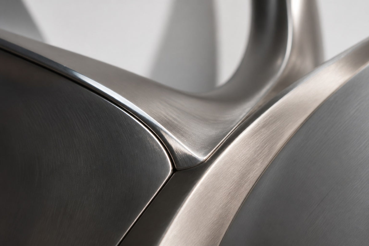 Tsuru — satin stainless steel pair of cranes wall sculpture, close detail of the surface and edge
