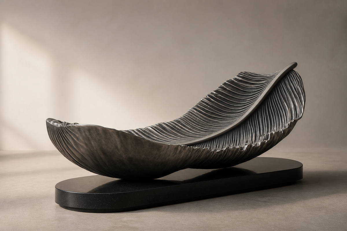 Vale stone sculptural bench, studio view of the whole piece