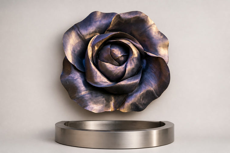 Velour — Ø 130 cm bronze-violet rose wall fountain, studio front view