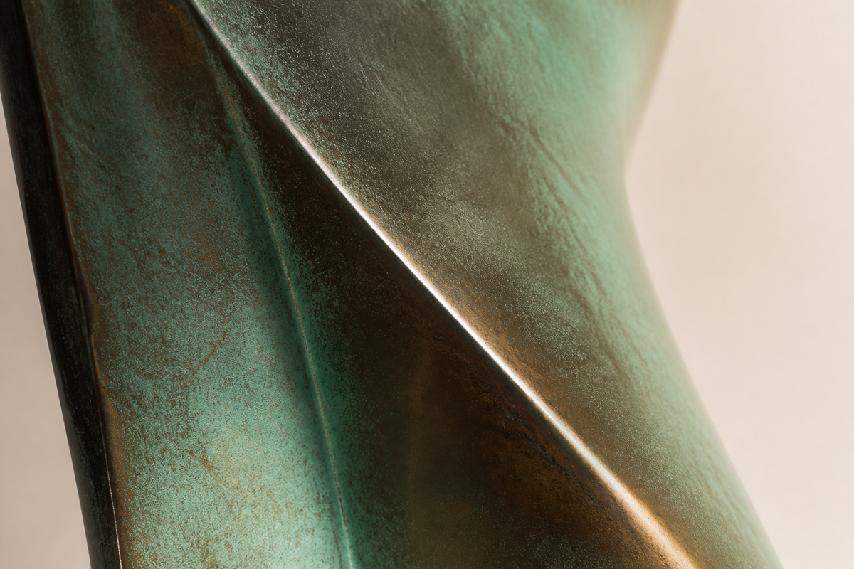 VERDANT EMBRACE bronze sculpture, close studio detail of the surface and material