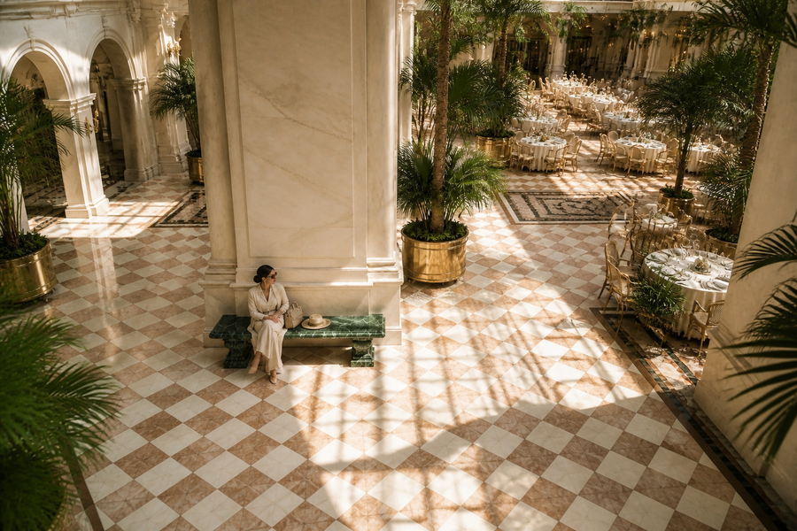 VERDE REGALIA BENCH, overhead view in a room setting